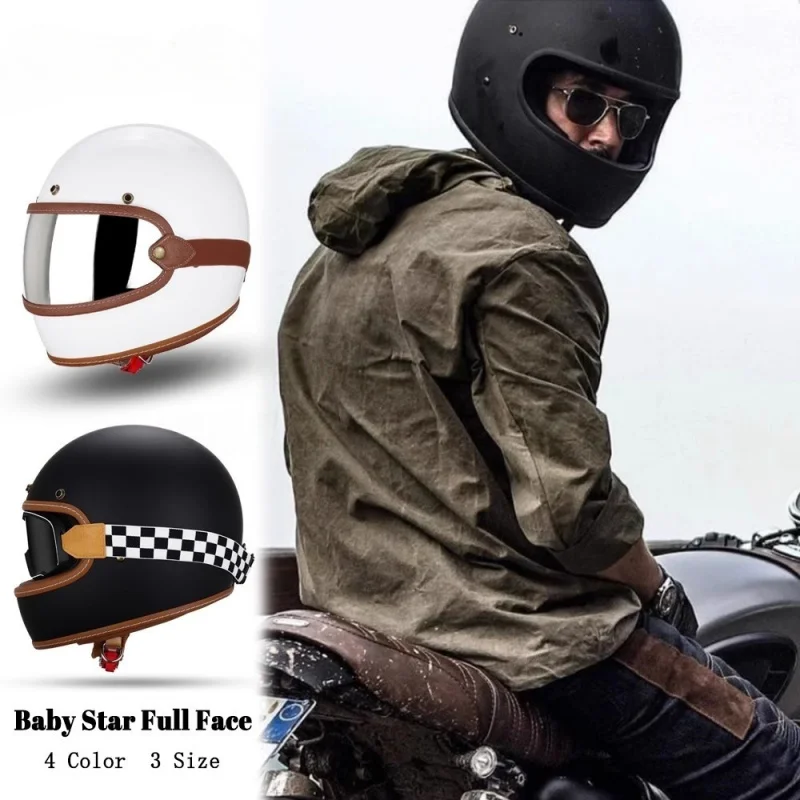 

High Quality Super Lightweight Fiberglass Vintage Retro Full Face Helmet Motorcross Motorcycle Protection Helmets DOT Approved
