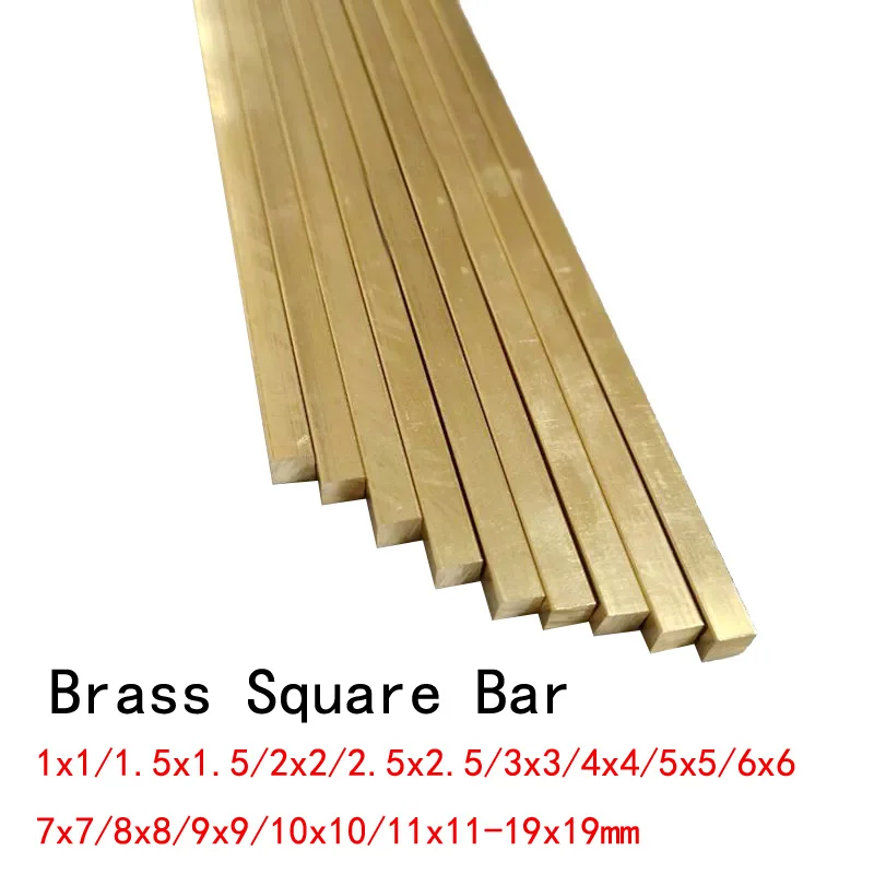 Length 500mm Brass Square Bar Flat Stick Rod Solid 1x1/1.5x1.5/2x2/2.5x2.5/3x3/4x4/5x5/6x6/7x7/8x8/9x9/10x10~19x19mm Metal strip