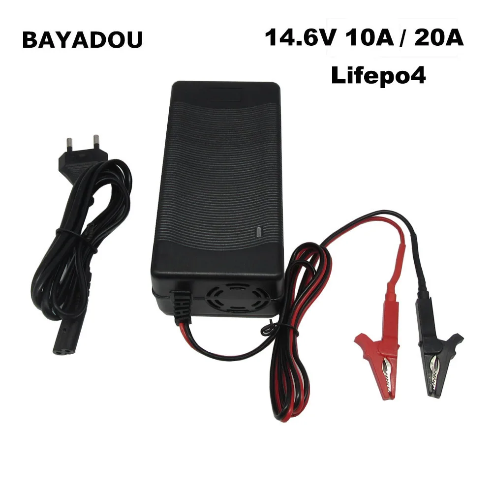 Szybka ładowarka Lifepo4 14.6V 10A 20A 4S 12V 12.8V do akumulatorów litowo-żelazowo-fosforanowych, z złączami krokodylkowymi.