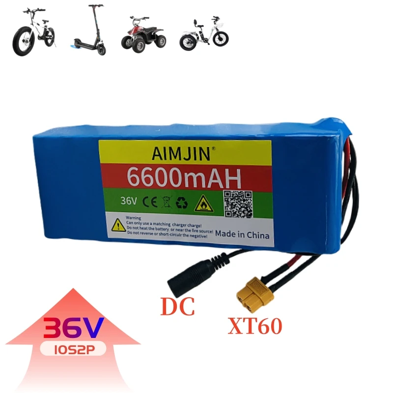 10S2P 18650 36V 6.6Ah Lithium Battery Pack Built-in BMS,For Electric Scooter Bicycle 36V 6600mAh Li-ion Battery