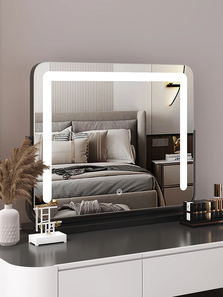 Makeup mirror fill light intelligent led touch vanity mirror luxury big screen HD desktop rotatable desktop mirror.