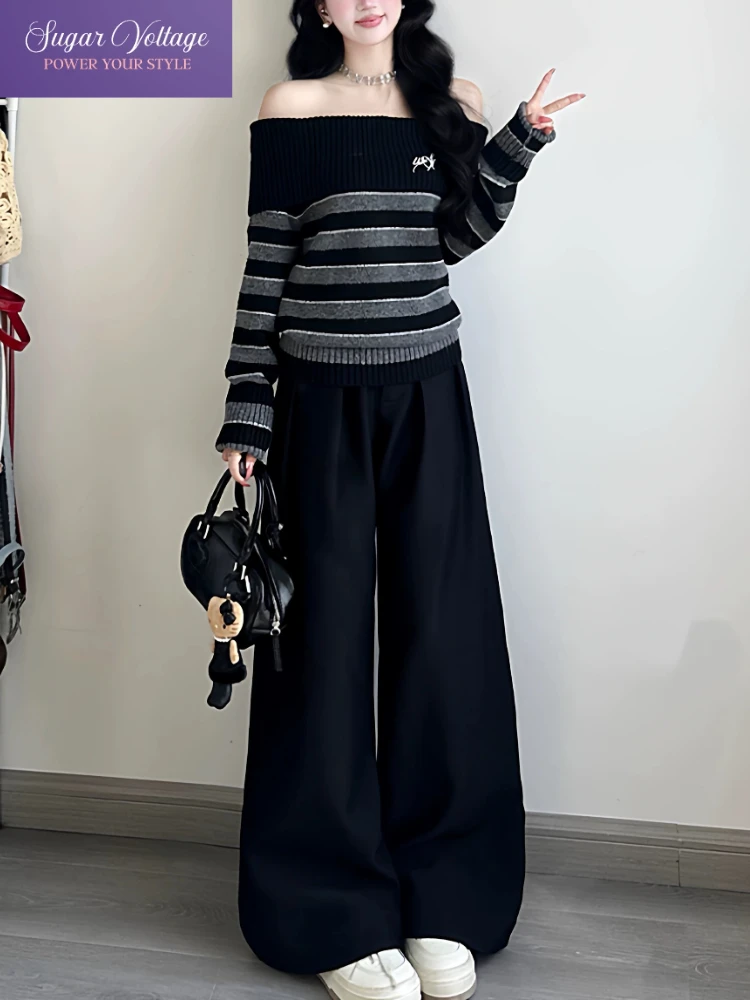 

Винтажный консервативный стиль Y2k, милый модный вязаный мягкий свитер, женский облегающий свитер с длинным рукавом и разрезом на шее, повседневные элегантные пуловеры