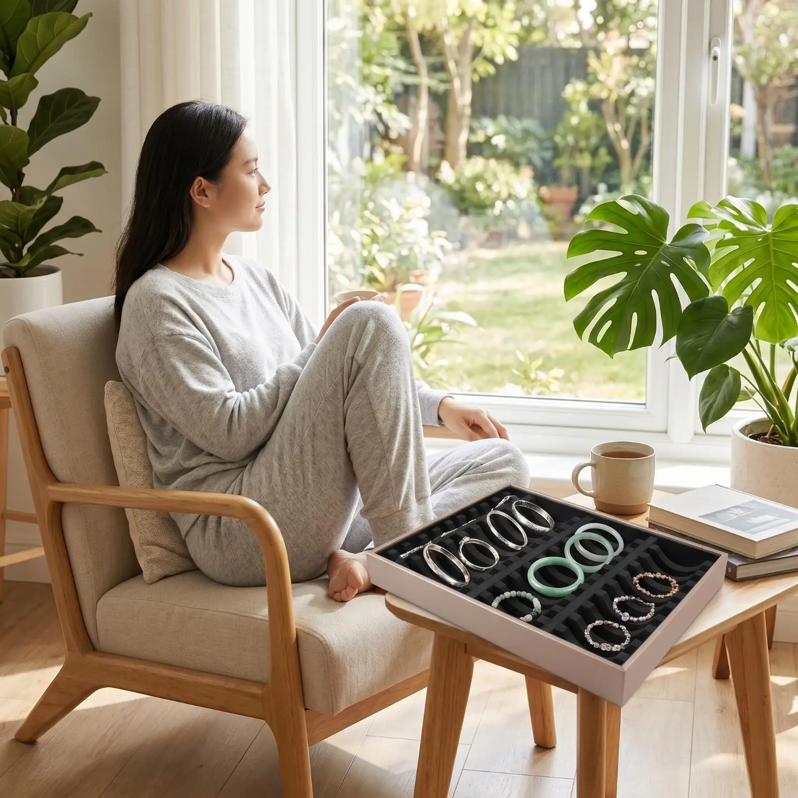 Countertop Bracelet Display Tray | Brushed faux leather Exterior, cushioning Foam-Lined Interior, Bracelet Tray, for Live