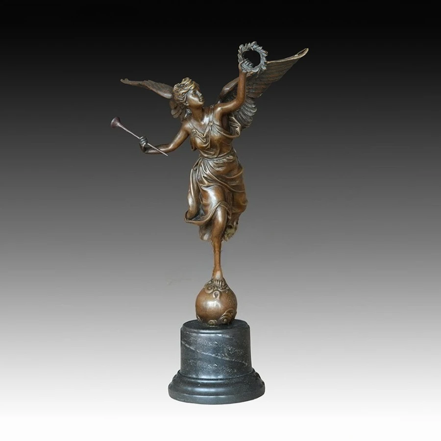 Large Greek Victory Goddess Bronze Copper Statue Sculpture Western Antique Art Classy Home Decor Office Desk Ornament Gift Men