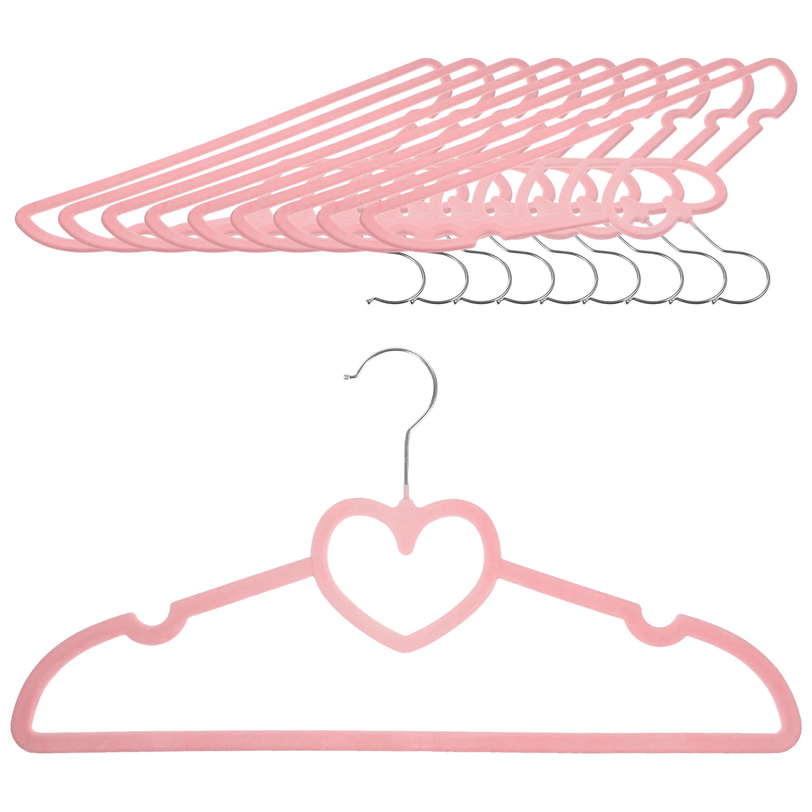 10 Pcs Coat Hanger Velvet Love Baby Hangers Clothes with Swivel Hook Pink Plastic Heart Shaped Miss