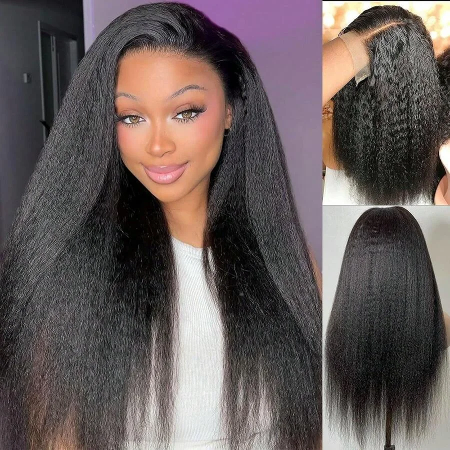 40 Inch Kinky Straight Human Hair Wigs Pre Plucked Hairline with Baby Hair 250% Density 13x4 Lace Front Wigs for Women image 4