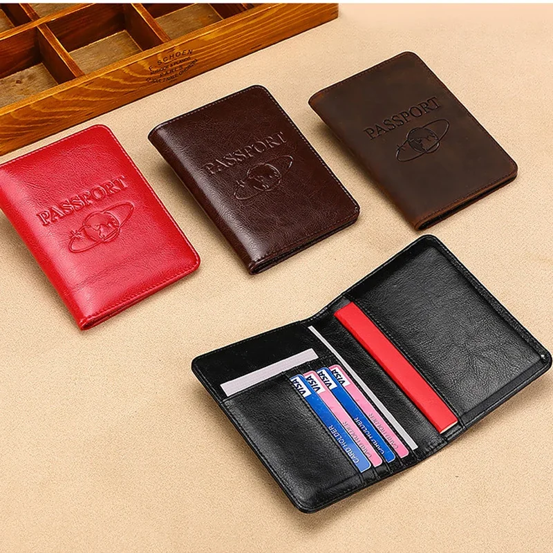 

RFID Blocking Genuine Leather Passport Cover Travel Wallet Credit Card Holder 4 Colors