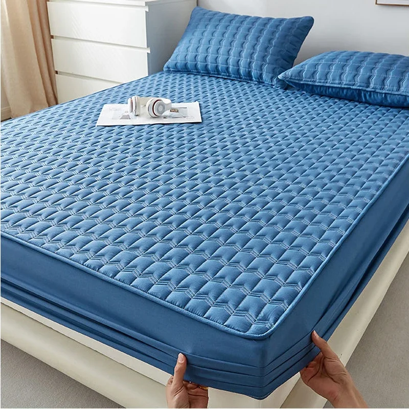 WASART Thicken washed cotton mattress protector cover double bed couple luxury elastic fitted sheet quilted bed protection pad