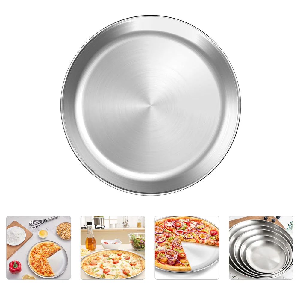 Cake Pan Pizza Plate Roasting Stainless Steel Camping Flatware Silver Home Dish