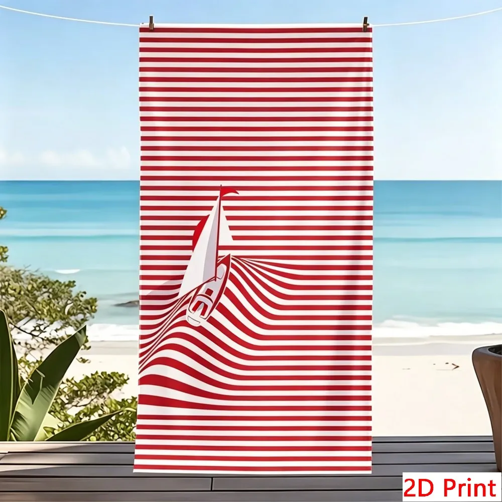 Oversized Sailing Beach Towel XL Nautical Striped Pool Blanket Large Sailboat Bath Towels for Summer Vacation Travel Essentials