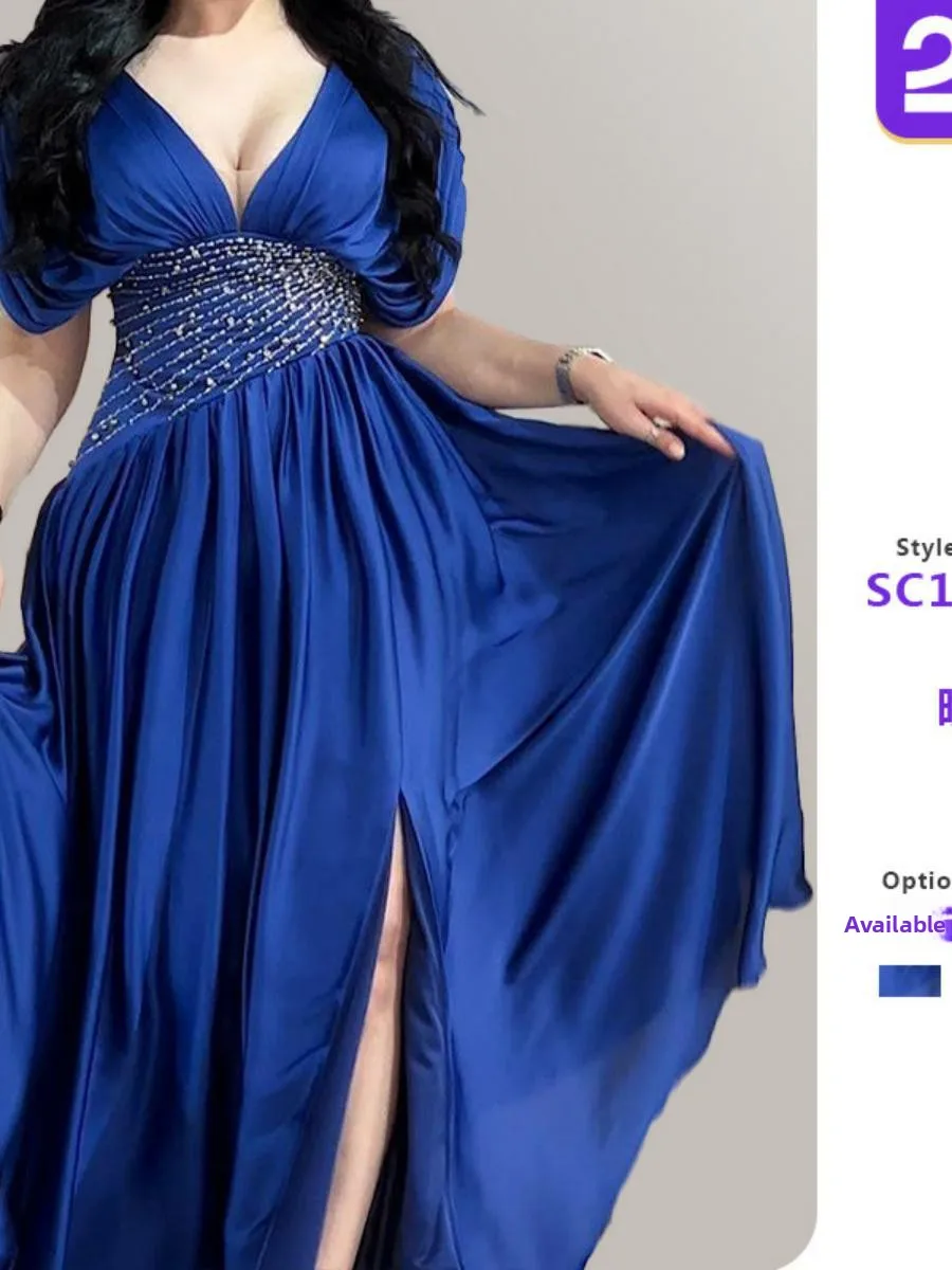 

Сексуальное вечернее платье с высоким разрезом, глубоким V-образным вырезом, завышенной талией, коротким рукавом, цветное, для вечеринок и мероприятий KTV