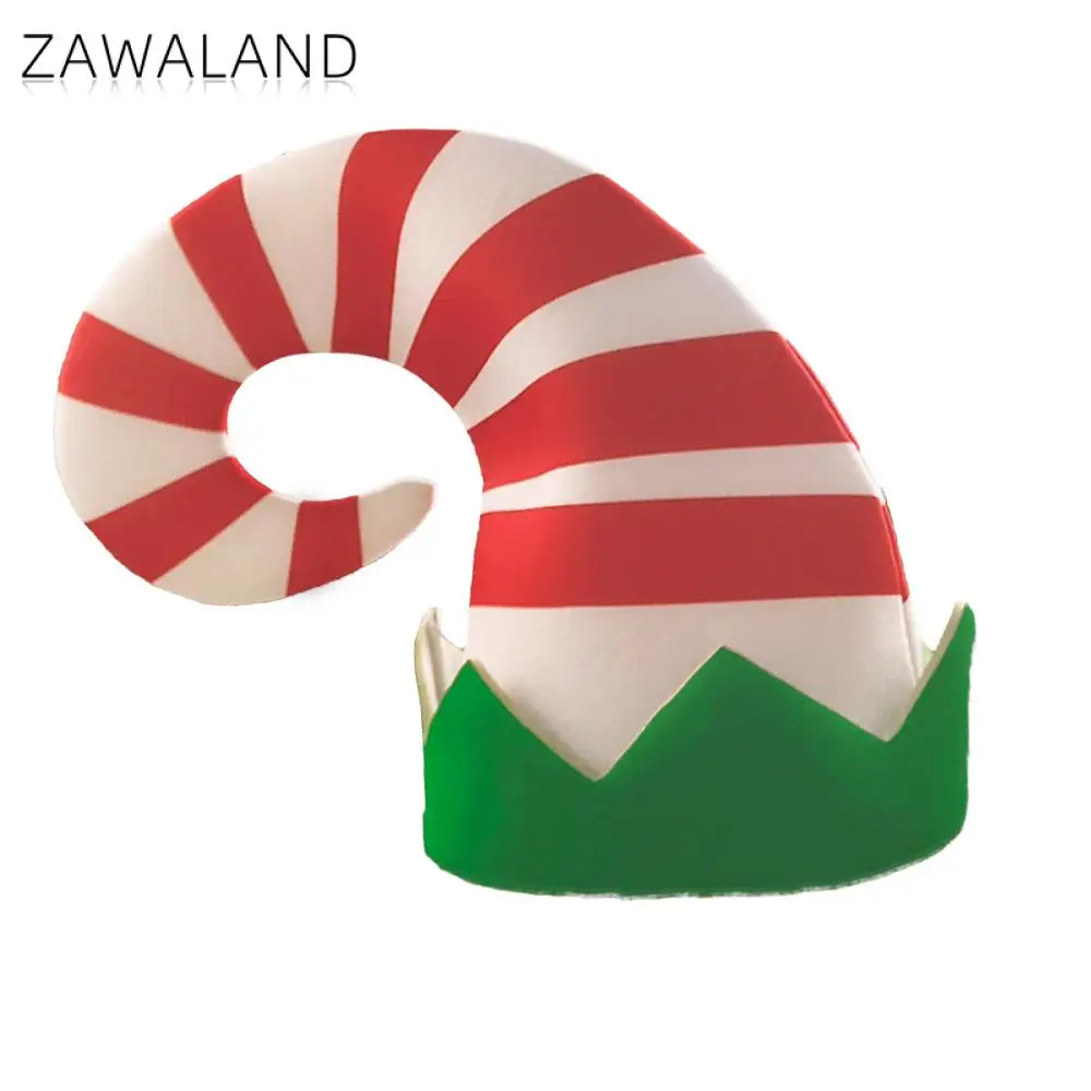 Zawaland Christmas Elf Hats Red Green Striped Hat Cosplay Headgear Sponge Christmas Elf Hat Adult Boy Girl Navidad Xmas Ornament