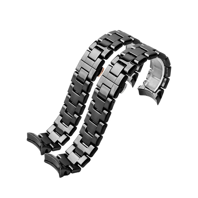 For Armani Ar1410 Ar1400 Watchbands Replace Original Black Glossy Ceramics 22mm Curved Interface Men Watches Accessories