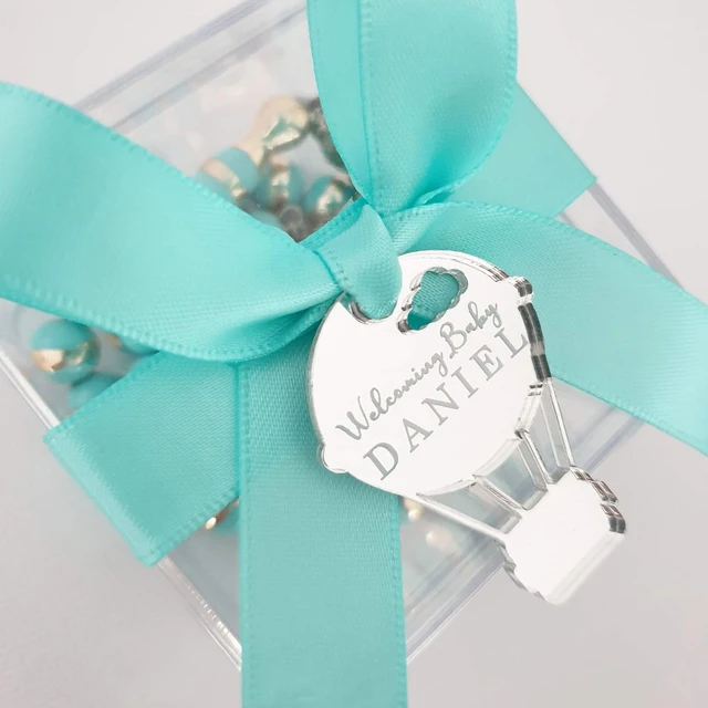 50 sztuk niestandardowe grawerowane imię dziecka balon lustrzany spersonalizowany Baby Shower przyjęcie urodzinowe tagi na prezenty czekoladowa tablica dekoracyjna upominki