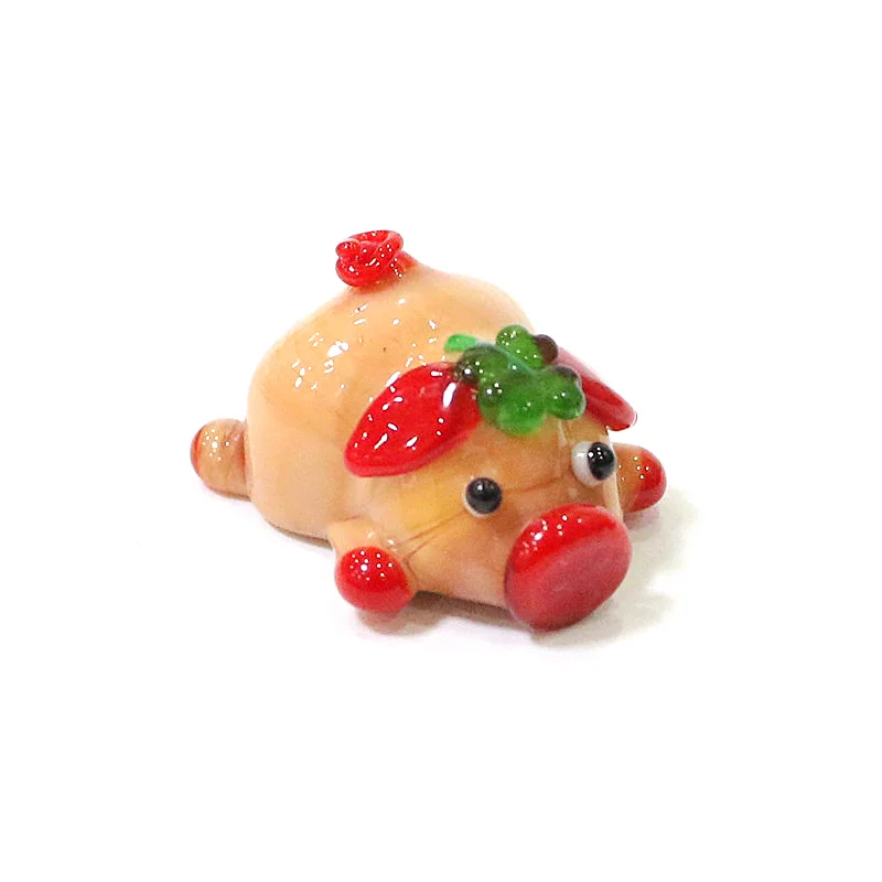 Flesh-Colored Cute Glass Pig Mini Figurine Ornament Creative Tiny Animal Statue Kawaii Decor Xmas Easter New Year Gifts for Kids