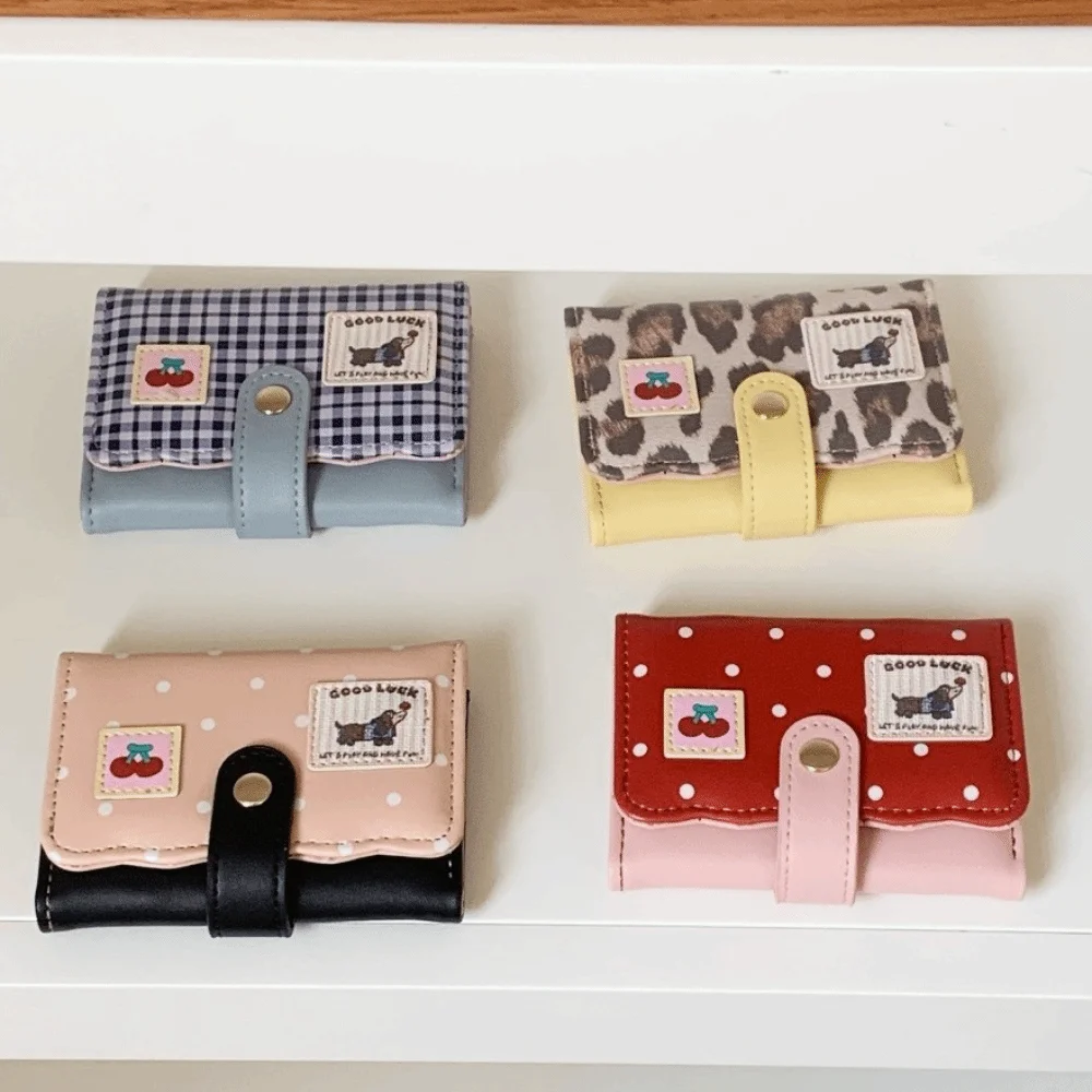 Y2K Ins Sweet Polka Dot Trifold Wallet Wave Edge Pu Leather Dachshund Card Holder Flower Patchwork Coin Purse Daily Use