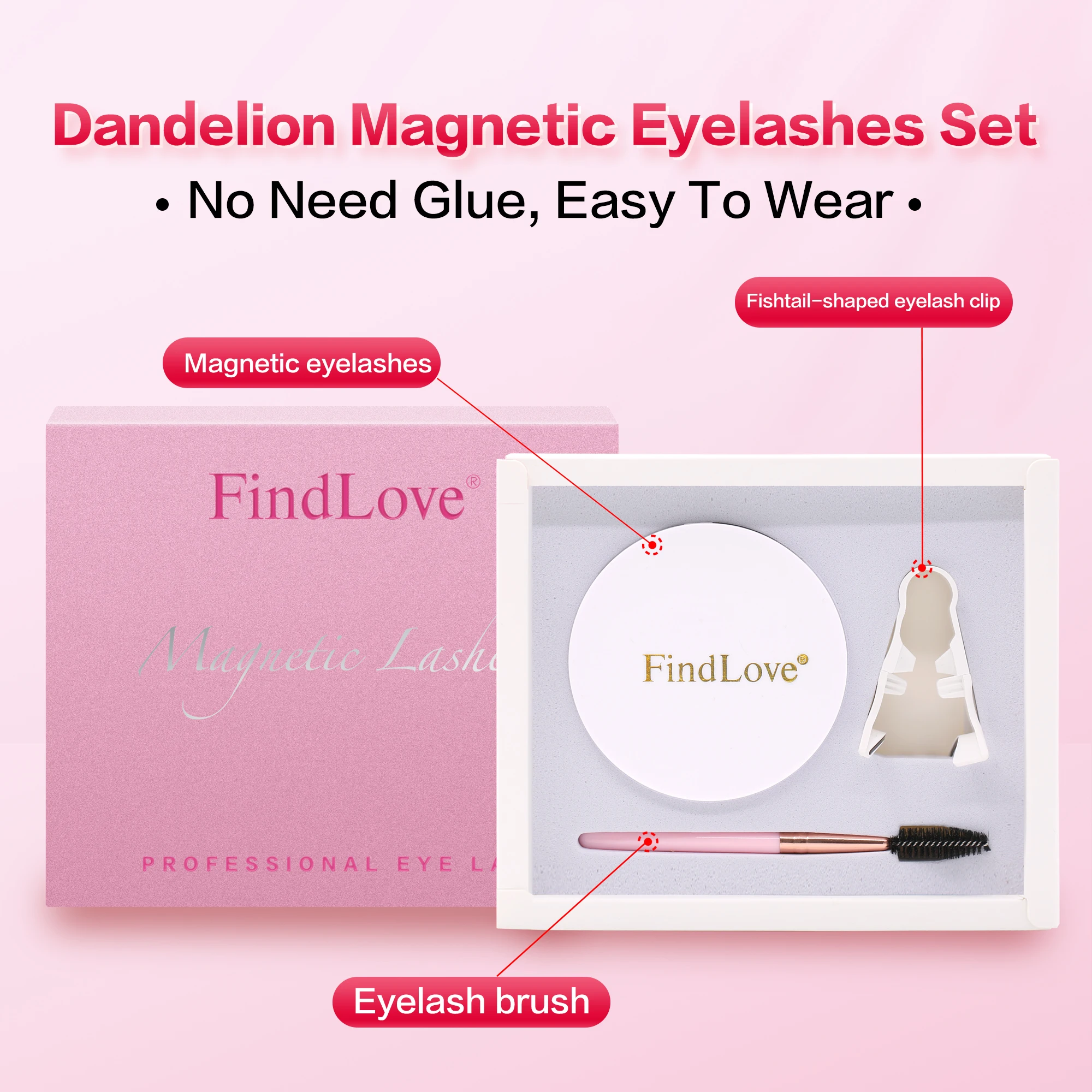 FindLove all serie 2Pairs Reusable Magnetic Lashes No Glue Needed Professional Premium 3D Magnetic Eyelash 3-Step Press On False