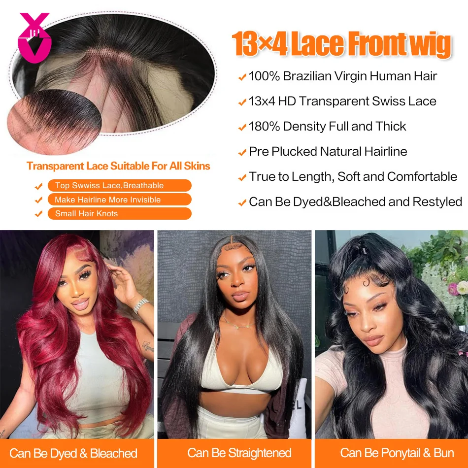 Perruque Lace Front Wig Body Wave Naturelle, Cheveux Humains, 13x4, Pre-Plucked, Pre-Cut, Transparent HD, Sans Colle