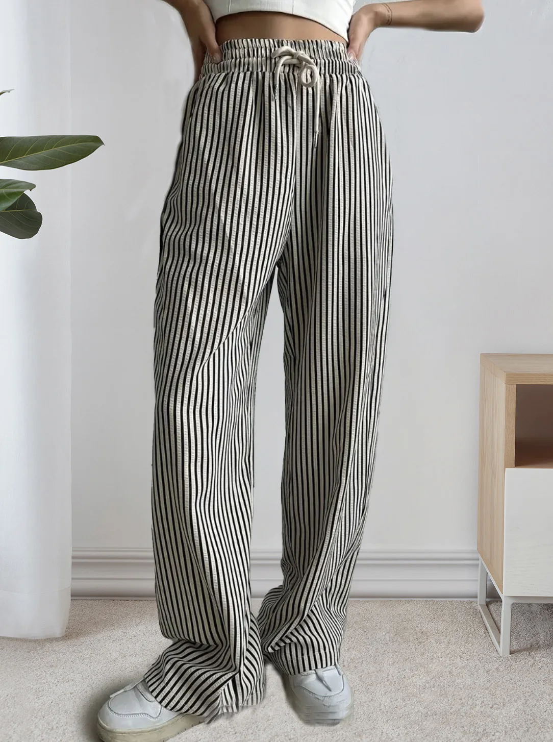 

Womens clothing oriented elegant vacation casual fashion striped elastic waist spring summer autumn winter pants