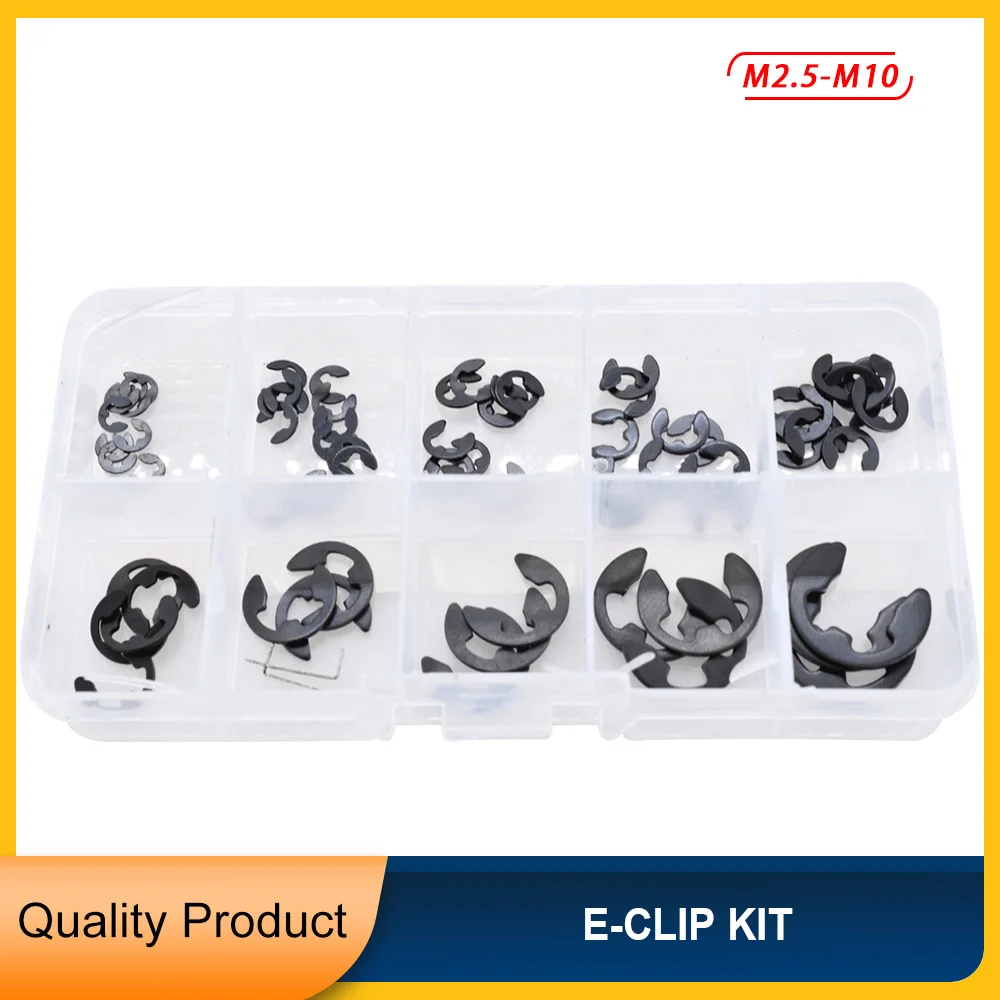 M2.5 M3 M3.5 M4 M5 M6 M7 M8 M9 M10 Black Carbon Steel E Clip  Washer Circlip Kit Shaft External Retaining Snap Ring Locking Ring