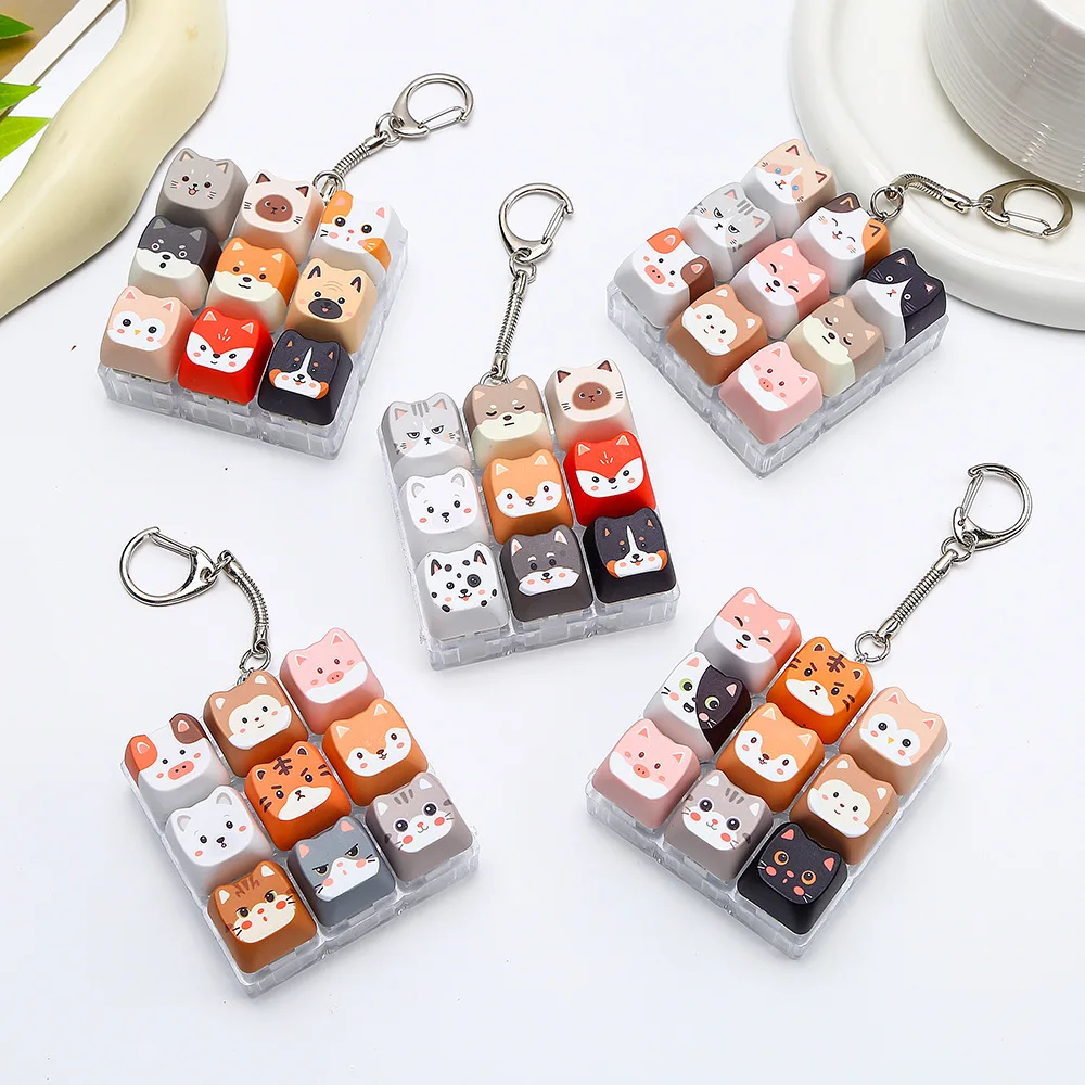 MAIMOOO Cute Cat Relax Button Keycap Clicker 9 Keys Kawaii Keyboard Fidget Toy for Friends Gift Portable Keychain Bag Pendant