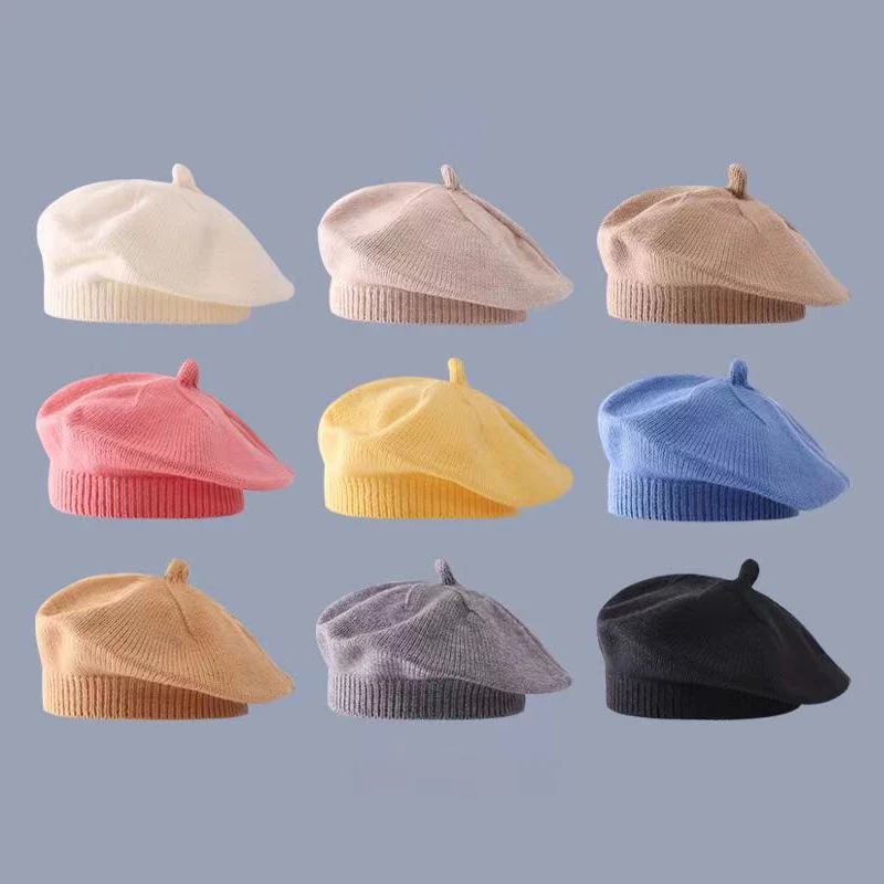 Fashion Cute Baby Knitted Beret Hat Solid Color Children's Warm Hats Autumn Winter Cap For Kids Outdoor Bonnet Accessories Gift