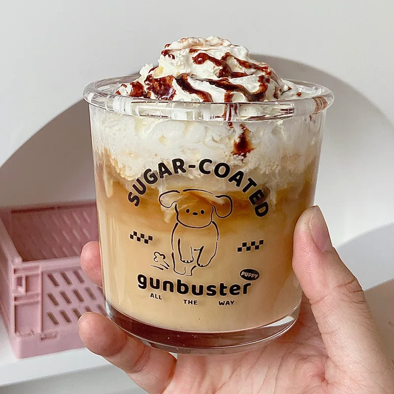 Taza de cristal de estilo coreano, taza de café con extracto frío, Latte, desayuno, taza de leche de vidrio resistente al calor para el hogar
