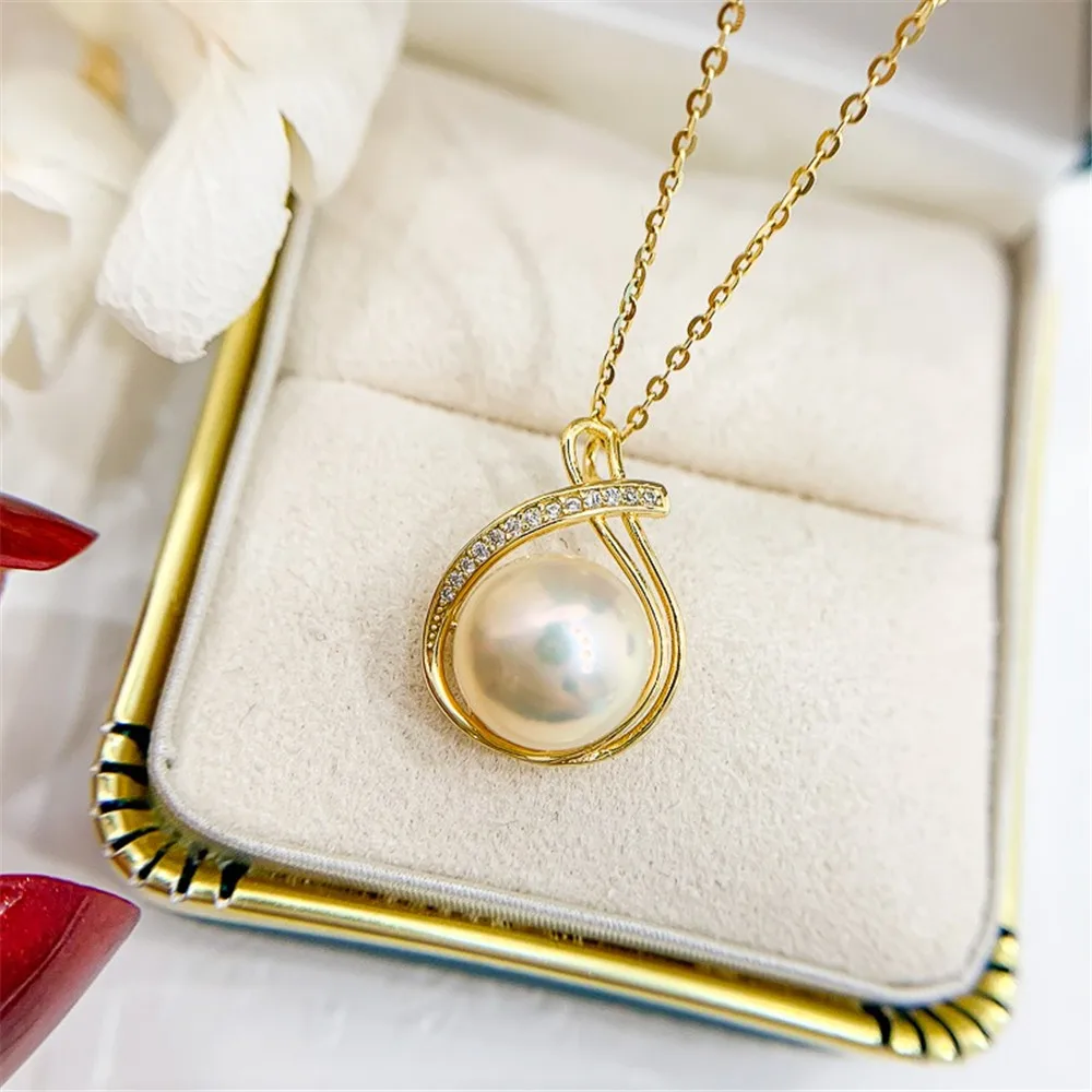 

DIY Pearl Accessories S925 Sterling Silver Pendant with Empty Support K Gold Jade Necklace Pendant for Women Fit 9-10mm Beads