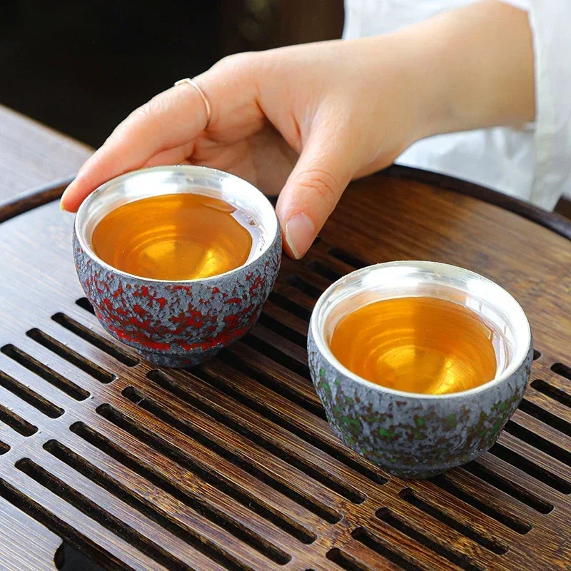 Master Cup High-end Japanese-style Retro Ceramic Gilt Silver Teacup Tea Cups Light Luxury Household Tea Cup Teaware Kitchen Bar