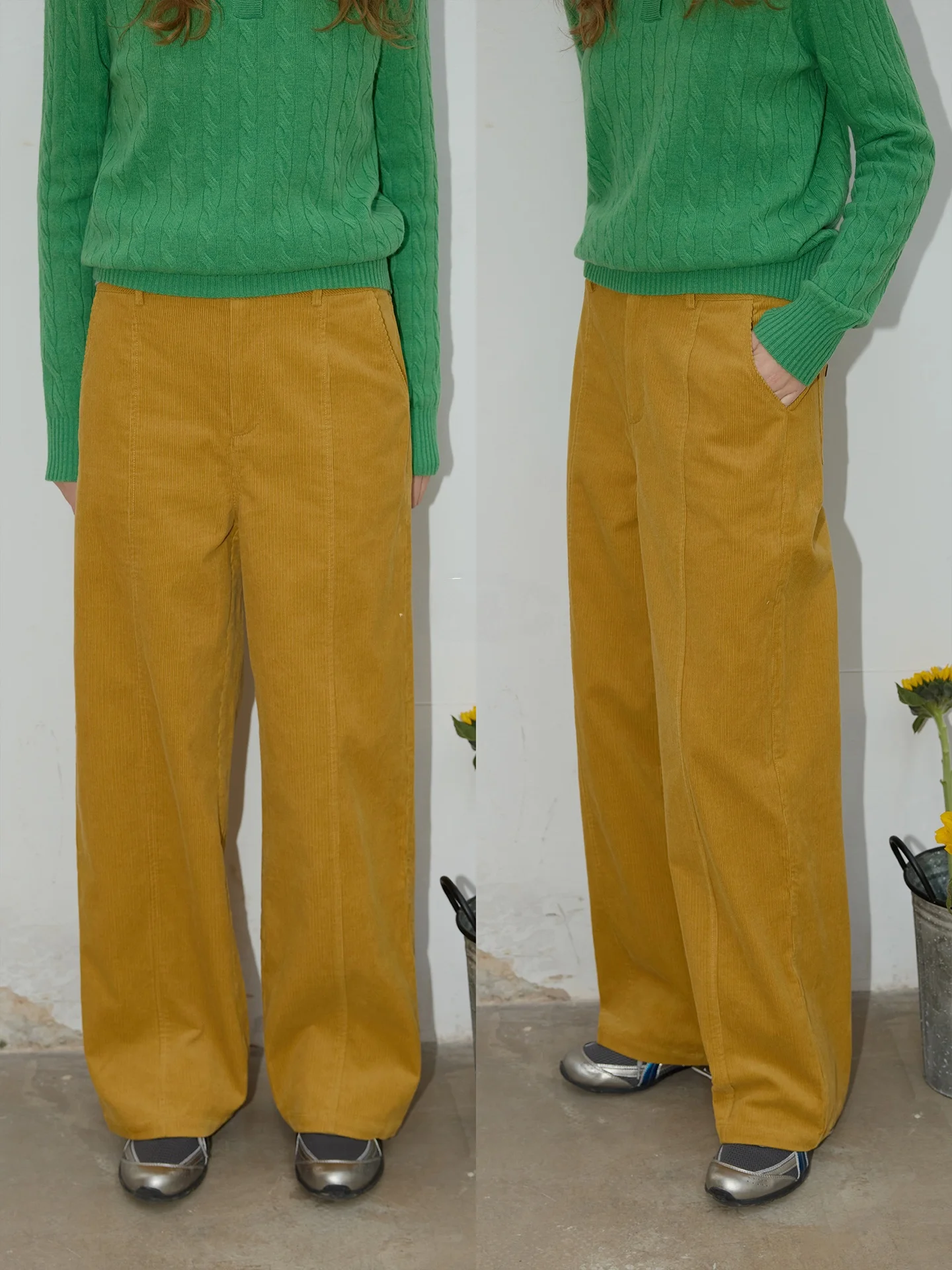 

BMLT Corduroy Wide Leg Pants Women's Casual Trousers High Waist Loose Fit Spring New Sle Korean Sle Cotton 00%