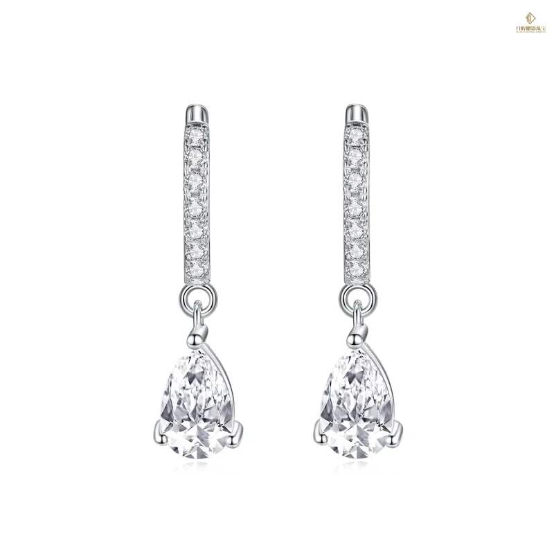 Wholesale Bulk Platinum Plated 925 Sterling Silver Moissanite Drop Earrings  1CT Pear Cut Moissanite Tassel Women's Anniversary