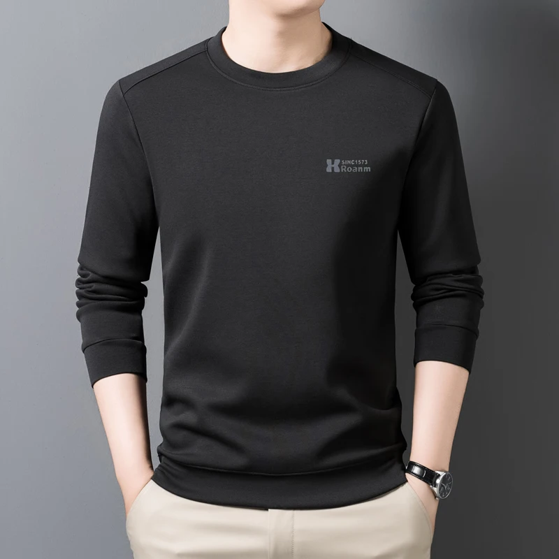 سويت شيرت برقبة دائرية وأكمام طويلة، قميص حريري بلون سادة للخريف والشتاء، قميص أساسي عصري للخريف #1