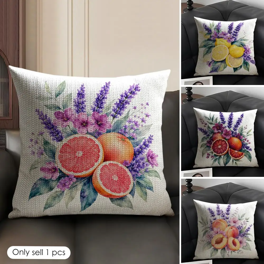 Lemon Lavender Cushion Cover Linen Organic Fabric Double-Sided Printing Sofa Breathable Home Decor Gift Pillow Case