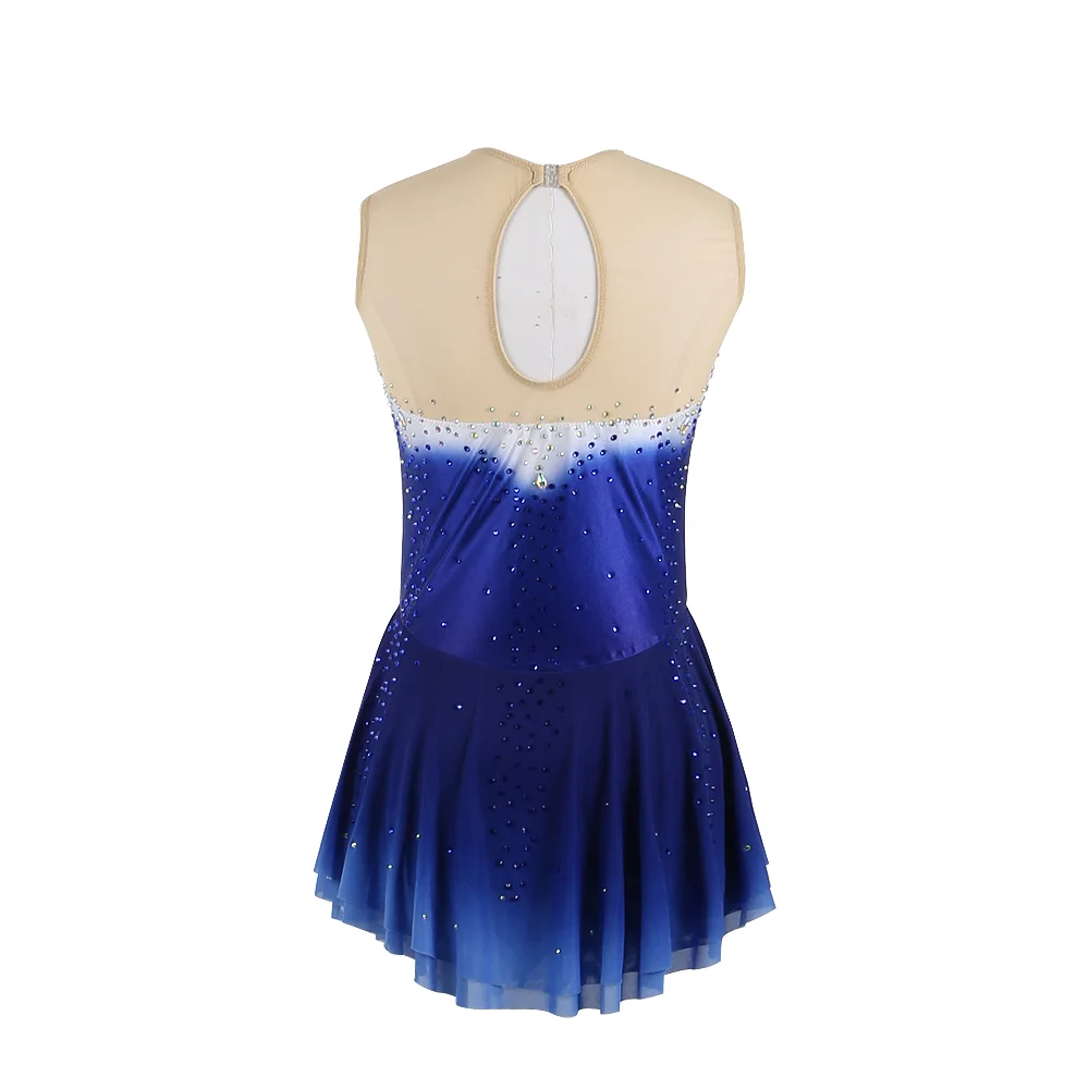 Zagitova Figure Skating Dress Women Girls Ice Skating Skirt Performance Competition Mesh Skirt Blue White Gradient Sleeveless