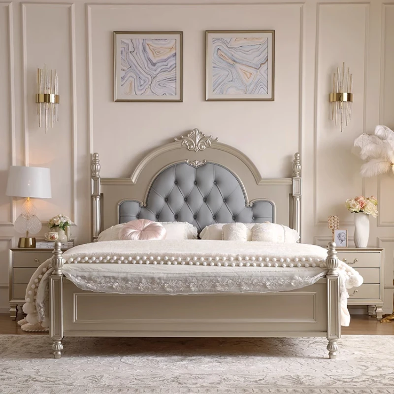 Light luxury American solid wood bed French master bedroom bed European bed modern simple 1.8 meters leather soft rely
