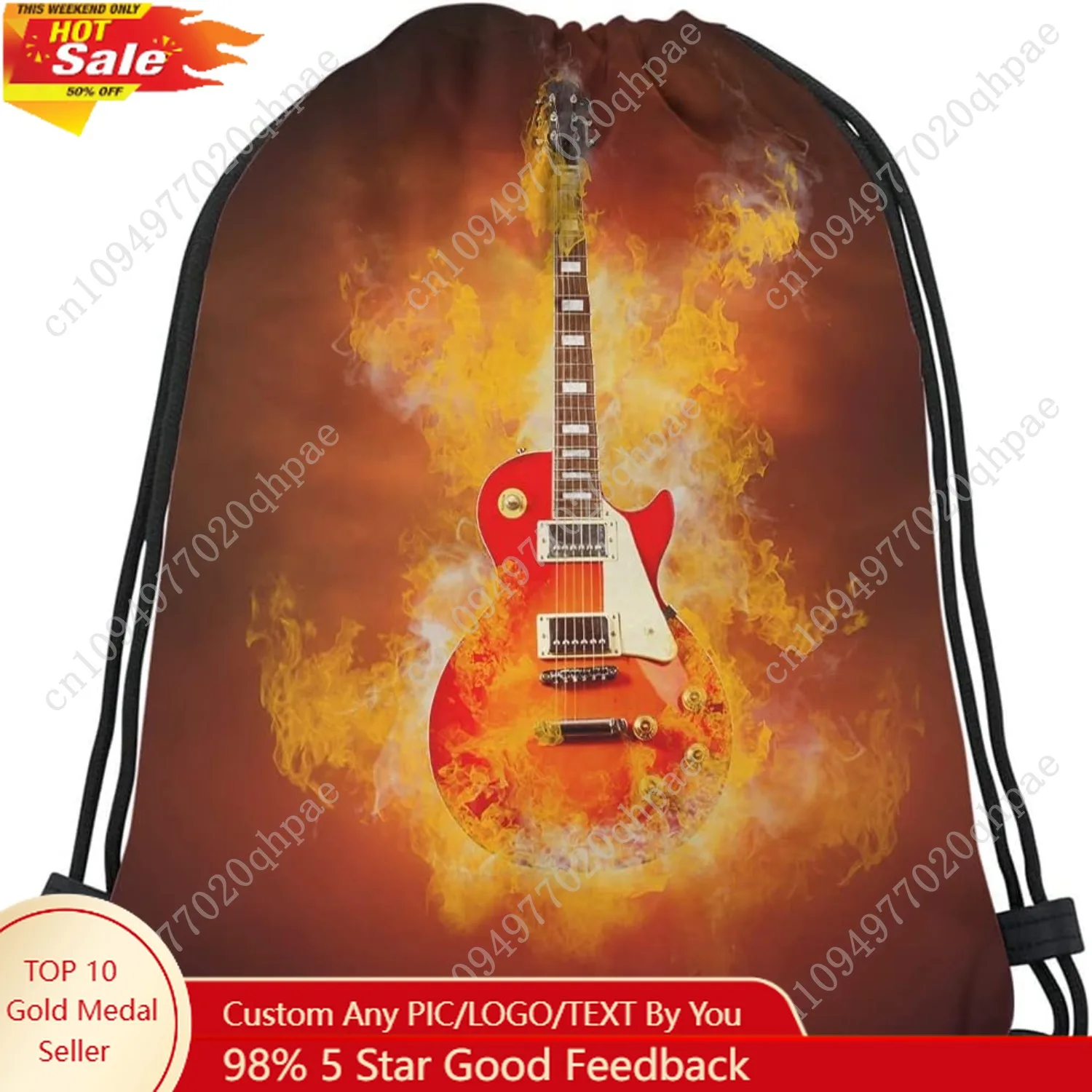 

Guitar Drawstring Bags Backpack Bag with Cool Hipster Rock N Roll Music Grunge Art Sport Gym Sack for Men Women