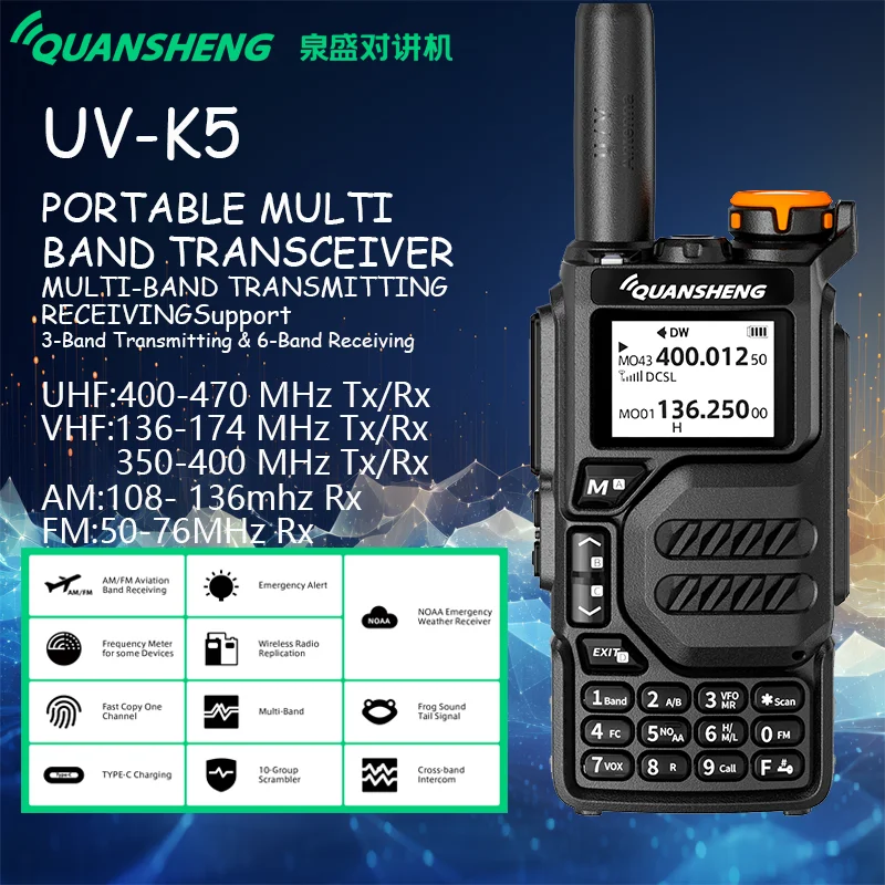 Quansheng-UV K5 Portable Walkie Talkie, Two Way Radio, Amateur Ham Radio, Two Way Radio, Wireless Set, Long Range Receiver