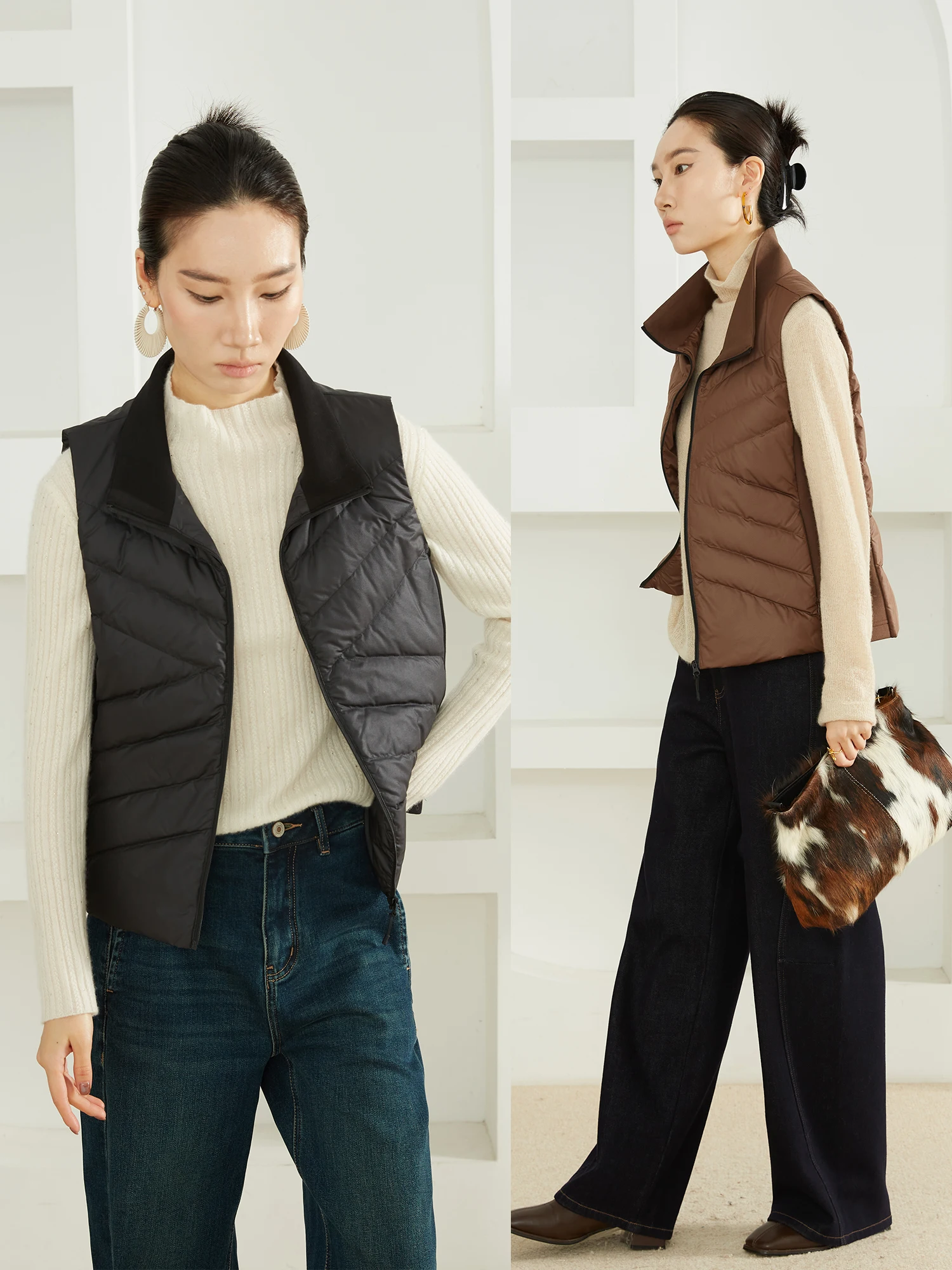 

95 White Goose down Vest Thiened Warmth Outerwear Silvye Brand Commute Sle Zipper Closure Regular Length Straight Fit