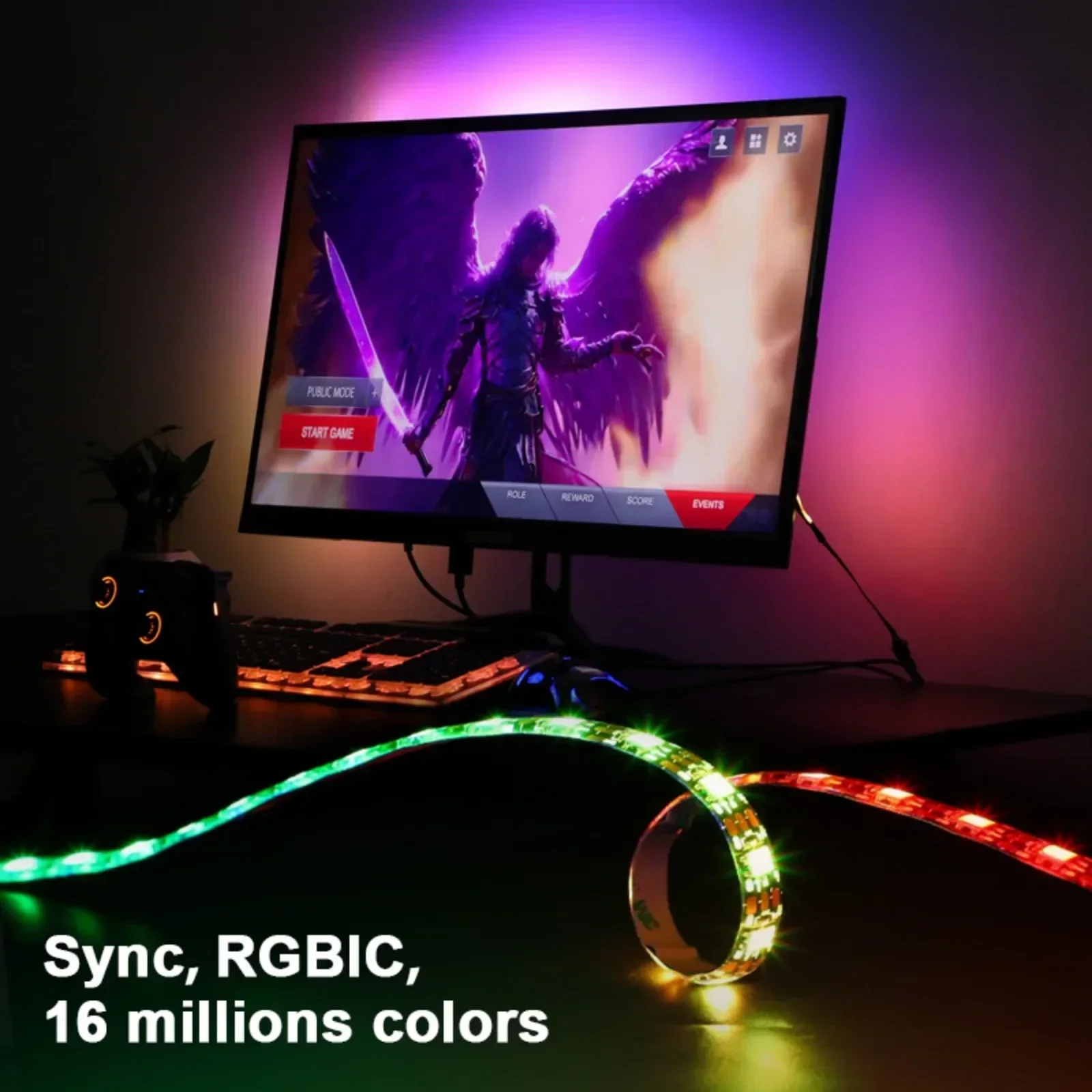 5V WS2812B 60-LED RGB Strip Light with USB Sync Controller Addressable Color Matching Backlight for PC 27-32inch Monitor
