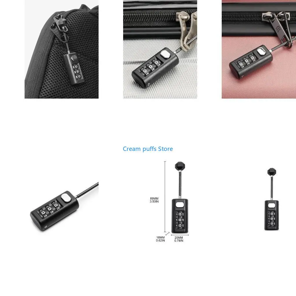 50LE Black Travel Luggage Lock Gym Chest Drawer Steel Wire Padlock With 3 Digit Password Combination Anti-Theft Locks