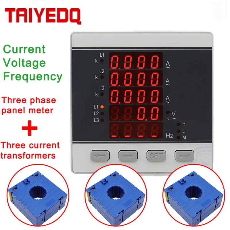 

Цифровой мультиметр, трехфазный вольт (L-L) (L-N), амперчастотный светодиодный дисплей, панельный измеритель с 30A, 50A, 100A, 150A, 200A CT, опционально