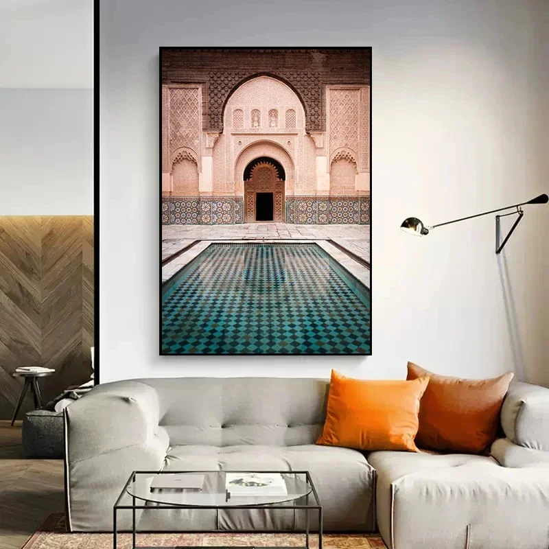 Mosque Print Muslim Decoration Picture Moroccan Arch Door Canvas Painting Islamic Building Hassan Architecture Wall Art Poster