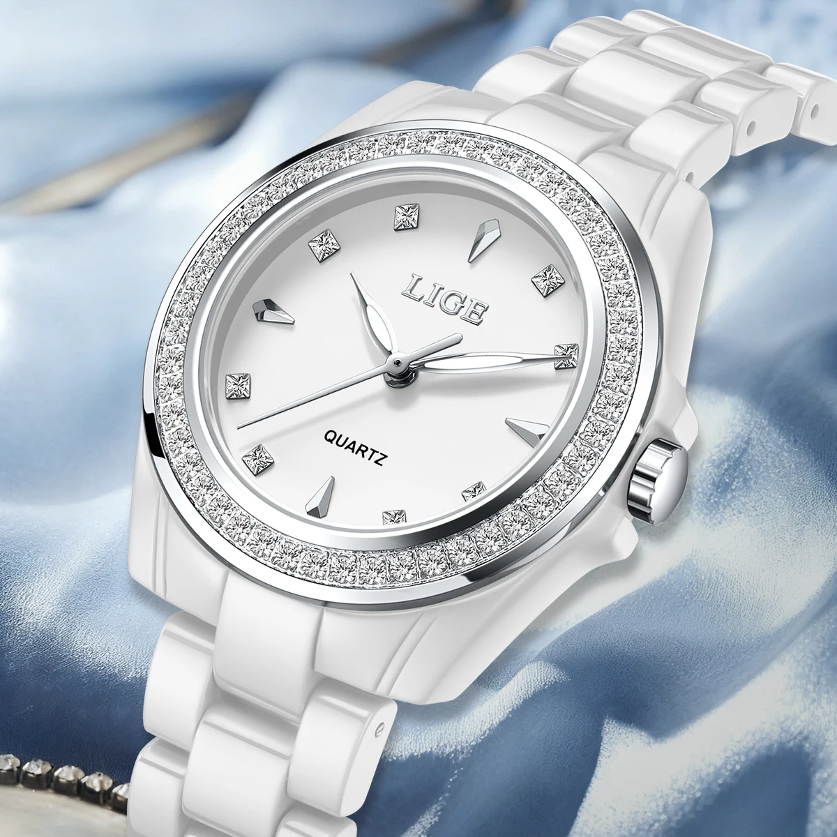 LIGE Watch women casual fashion ceramic luminous waterproof quartz vintage watches elegant Women's wristwatches reloj de mujer