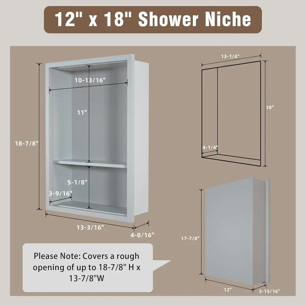 Armoire à pharmacie encastrée à 2 niveaux en bois massif gris, rangement de niche murale 12x18 pour salle de bain, chambre à coucher, salon, cuisine