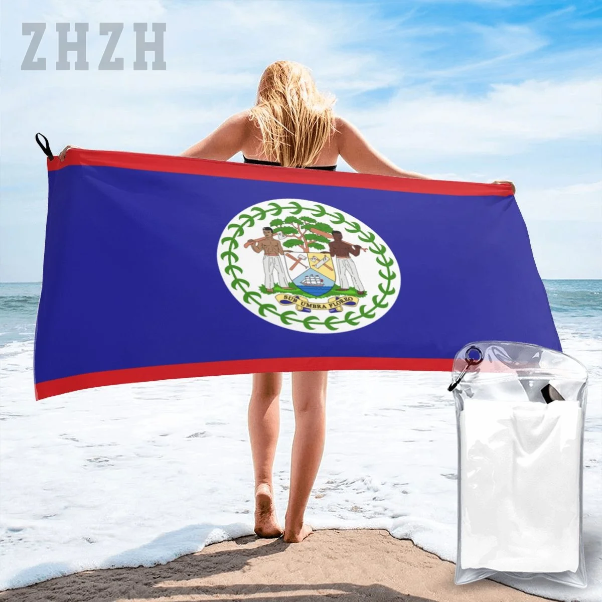 More Design Belize Flag Emblem Bath Towel Quick dry Microfiber Absorbing Soft Water Breathable Beach Swimming Bathroom