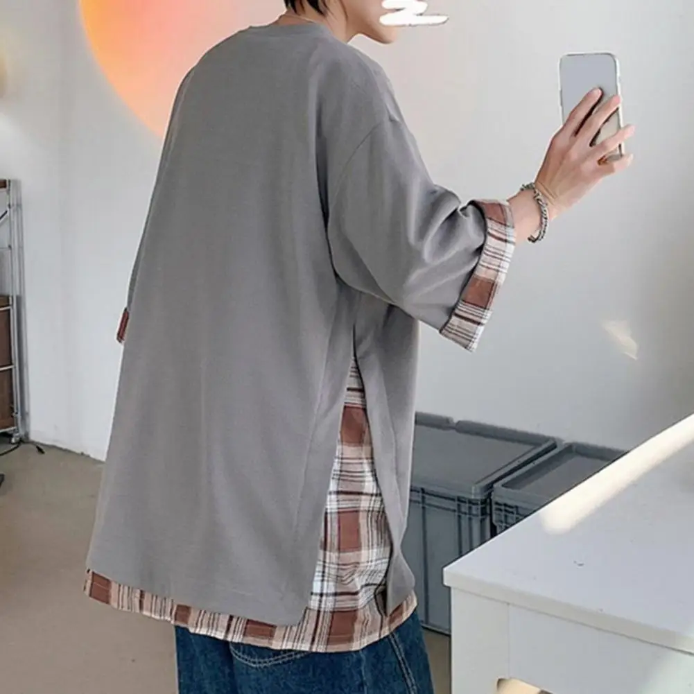 Summer Men's T-shirts Korean Style Loose Fake Two-piece Mid Length Plus Size Three Quarter Sleeves Streetwear Outdoor Top