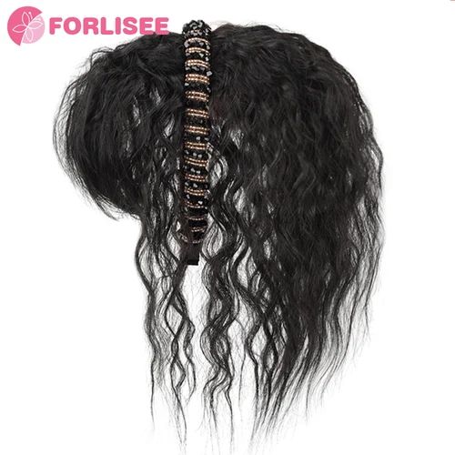 Imagen 1 del producto Extensión de cabello con flequillo sintético para mujer, diadema trenzada, Clip de cabello Natural con flequillo falso, Invisible