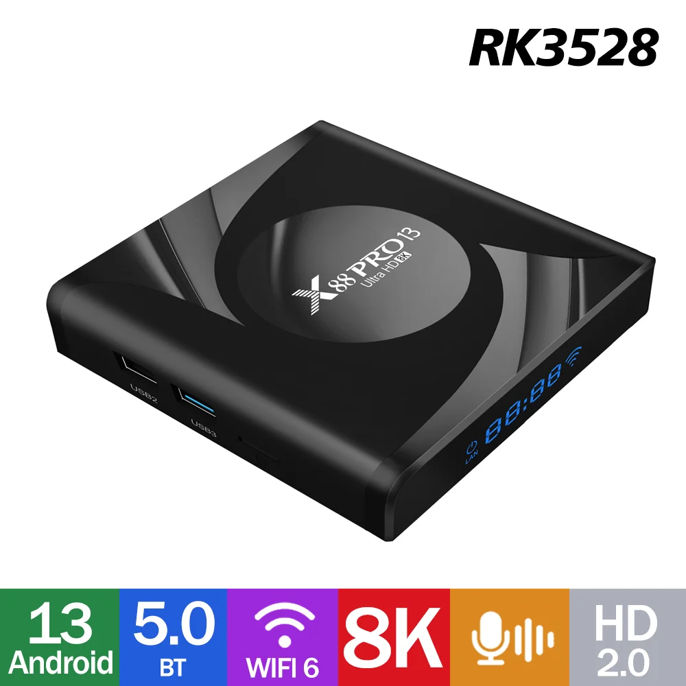 Приставка Смарт-ТВ X88 PRO 13 RK3528, Android 2,4, 8K HD G