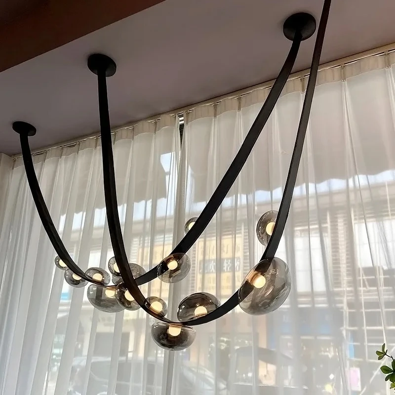 Minimalist Leather Glass Designer LED Ceiling Chandelier Living Dining Room Bar Hotel Exhibition Hall Bedroom Home Decor Lamps view 3