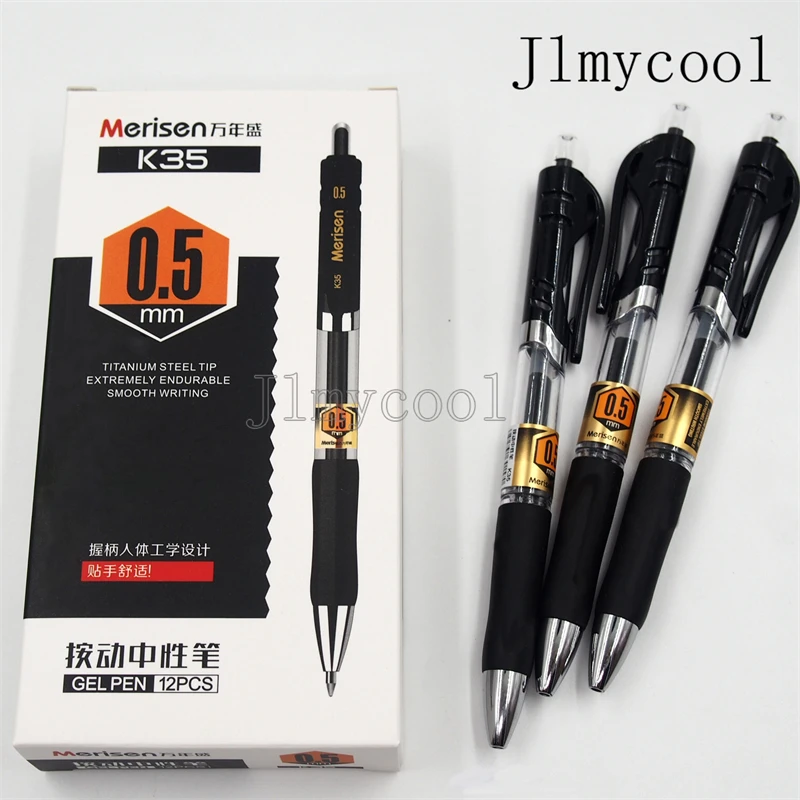 

1PC/12PCS Push Neutral Pen Signature Pen 0.5mm Business Office Pen #K35 Black Gel Pens